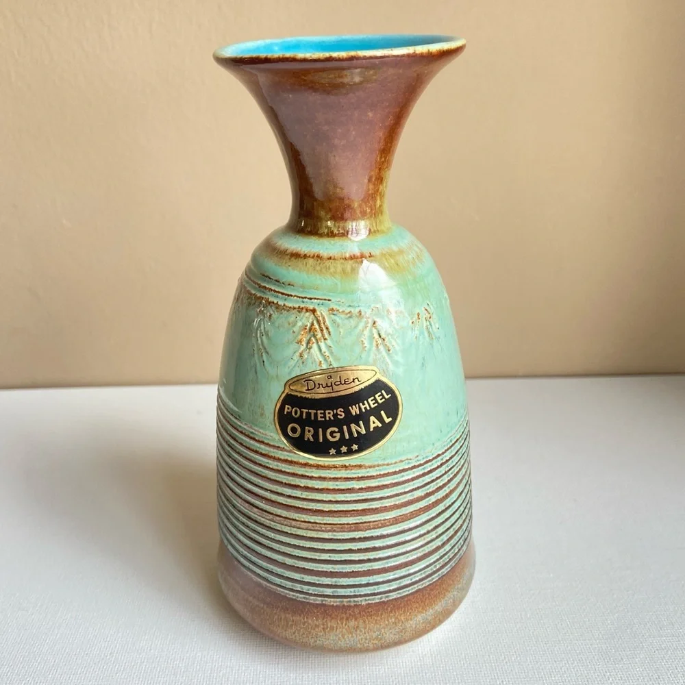 Dryden Pottery Potter’s Wheel Original ceramic vase earthy glazes VINTAGE 1980